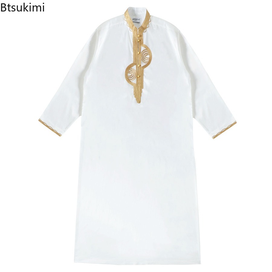 Kurta Men Cotton - เสื้อคลุมผู้ชายมุสลิมตะวันออกกลาง แขนยาวทรงหลวม แบบคาฟตัน โธบ คูร์ตา สไตล์อาหรับ
