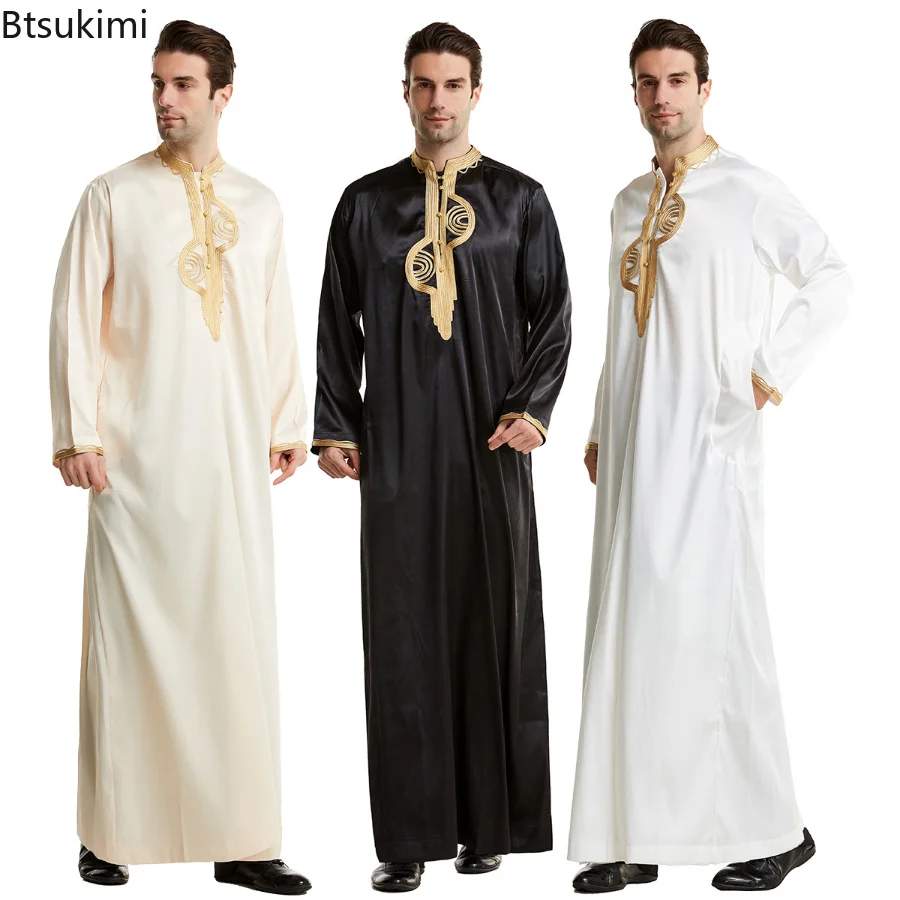 Kurta Men Cotton - ชายมุสลิมเสื้อผ้า Kaftan Robes แขนยาว Eid Thobe