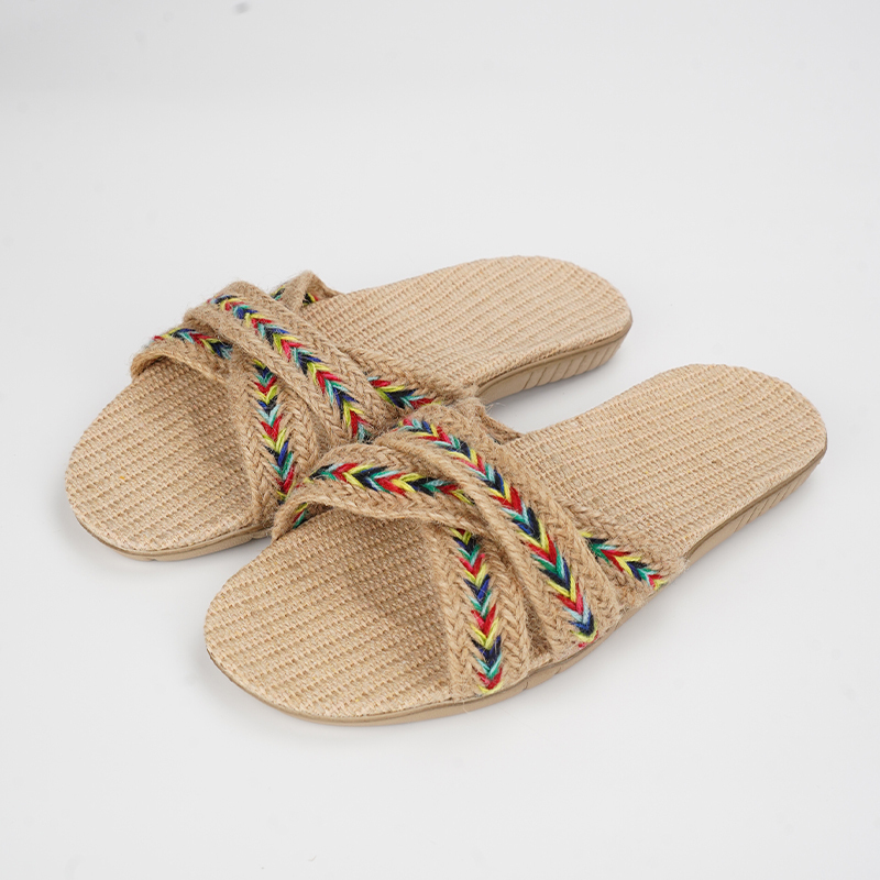 Ethnic Boho Fashion - รองเท้าแตะผ้าลินินสำหรับผู้หญิง SHAJI สำหรับฤดูร้อน; รองเท้าสำหรับผู้หญิงน้ำหนักเบา ใส่ในบ้าน ไม่ลื่น;