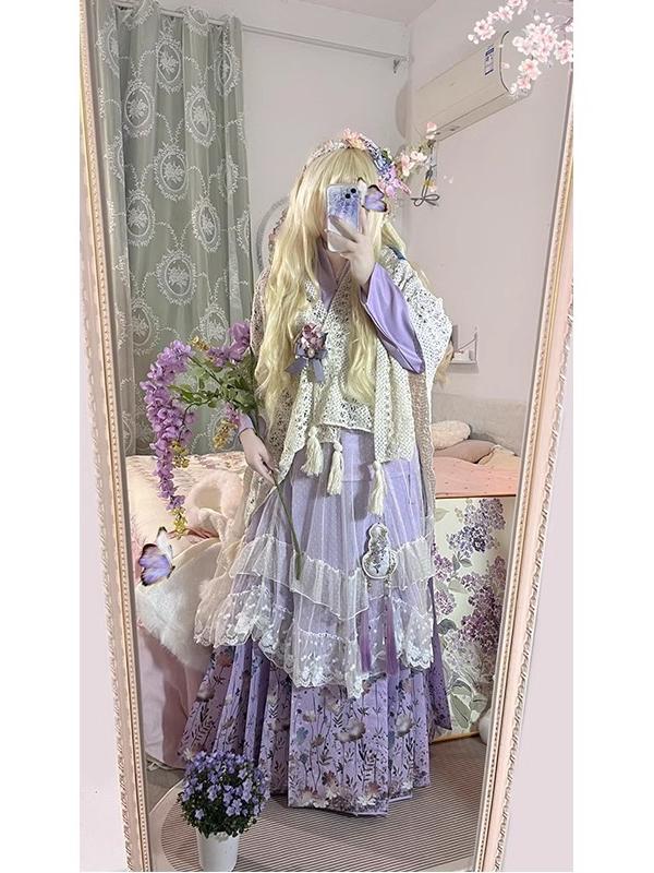 Hanbok Modern Set - ชุดฮันบกสีม่วงสไตล์โลลิต้าน่ารัก ชุดกระโปรงและเสื้อเข้าชุด สำหรับใส่ทุกวัน ฤดูใบไม้ผลิ 2025 แฟชั่นผู้หญิง