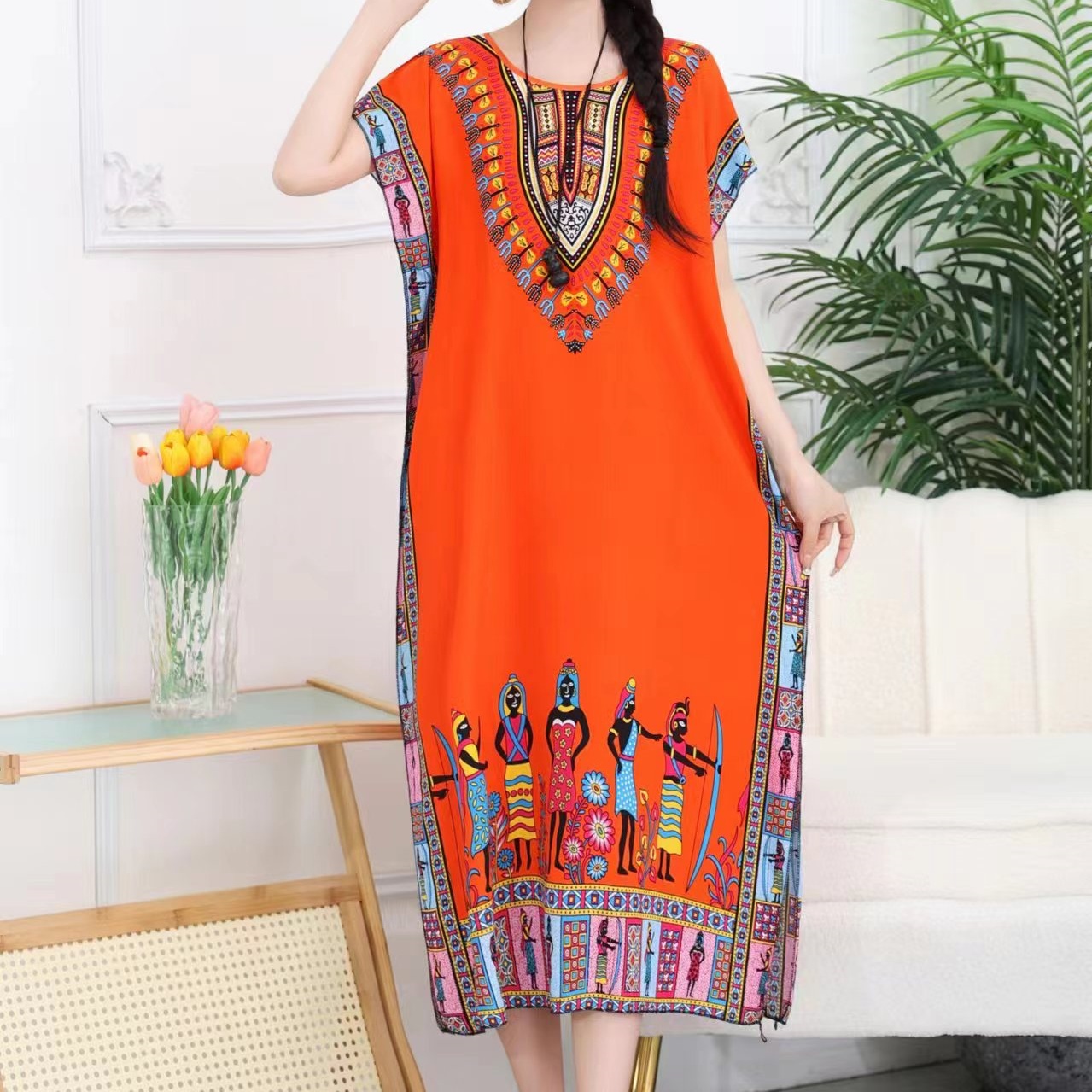 Ethnic Boho Fashion - Casual Elegant Bohemian พิมพ์สไตล์ชาติพันธุ์ Retro ดอกไม้ผู้หญิงฤดูร้อน
