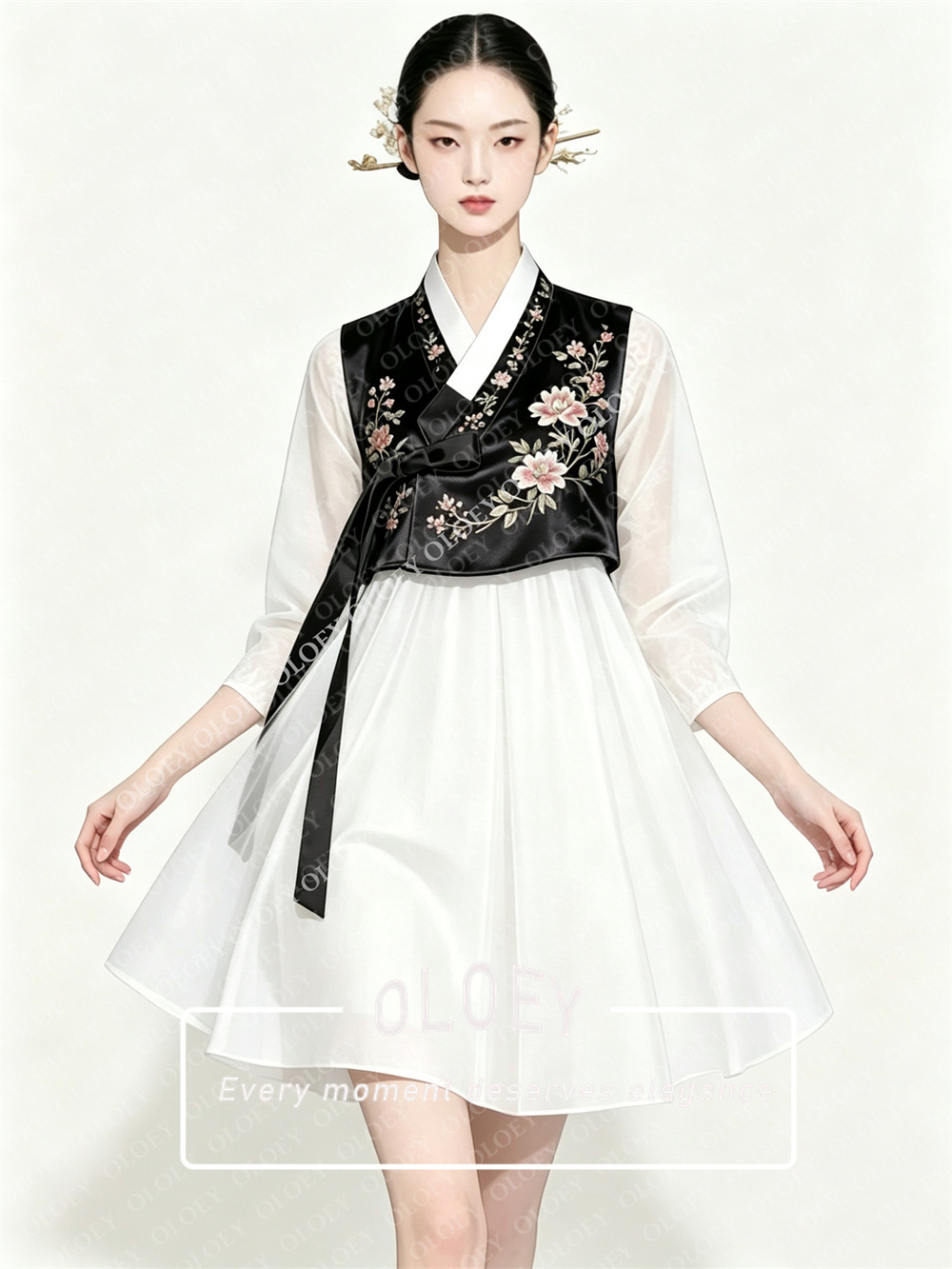 ชุดฮันบกสั้น OLOEY สีดำซาตินแล - Hanbok Modern Set บทวิจารณ์และราคา