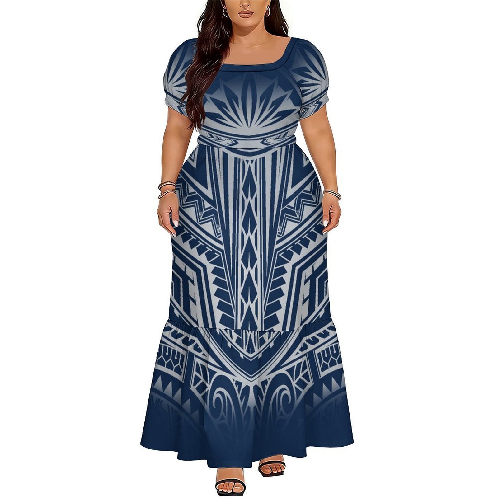 เดรสยาวคอวีลายดอกไม้สไตล์โพลีน - Ethnic Wear บทวิจารณ์และราคา