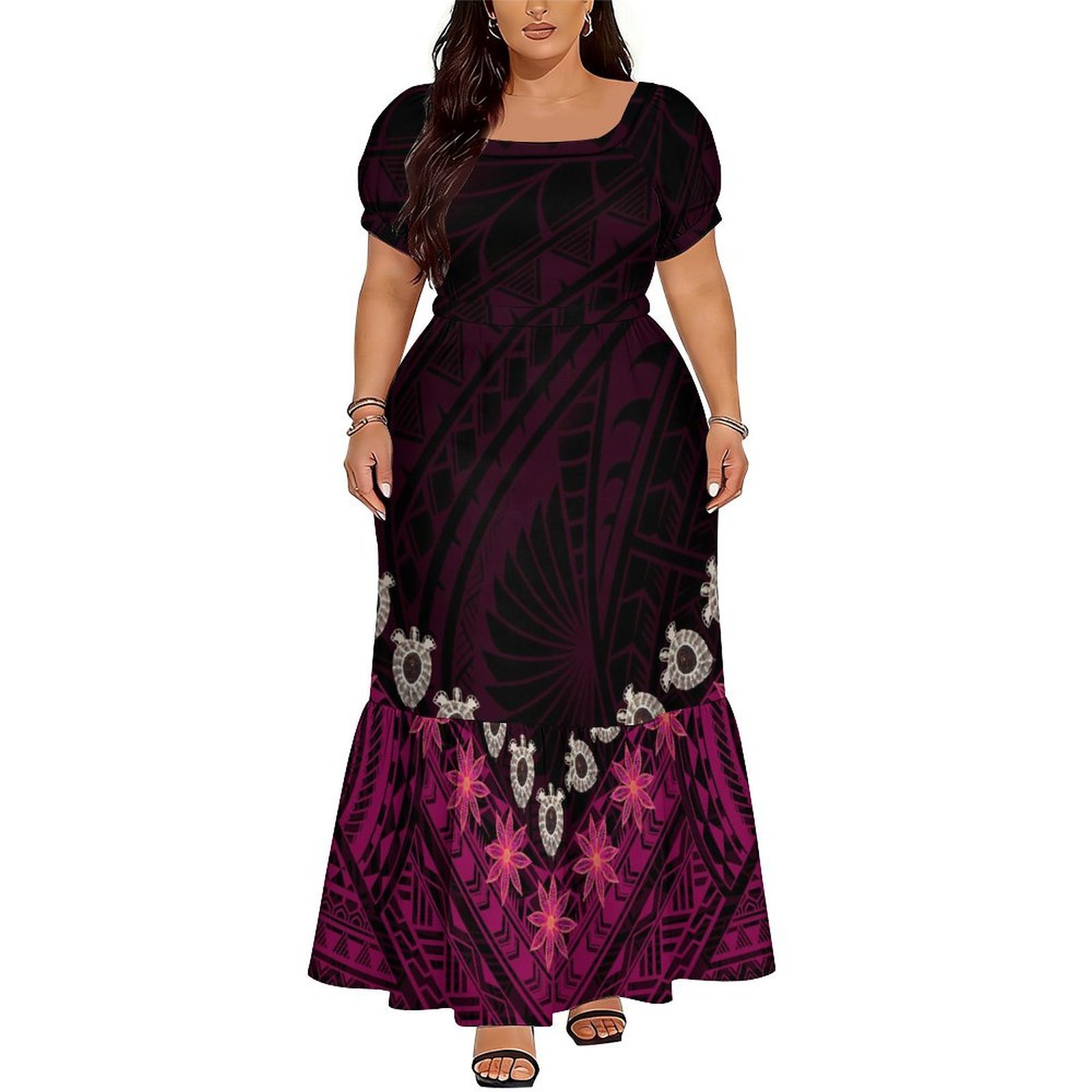 เดรสยาวคอวีลายดอกไม้สไตล์โพลีน - Ethnic Wear บทวิจารณ์และราคา