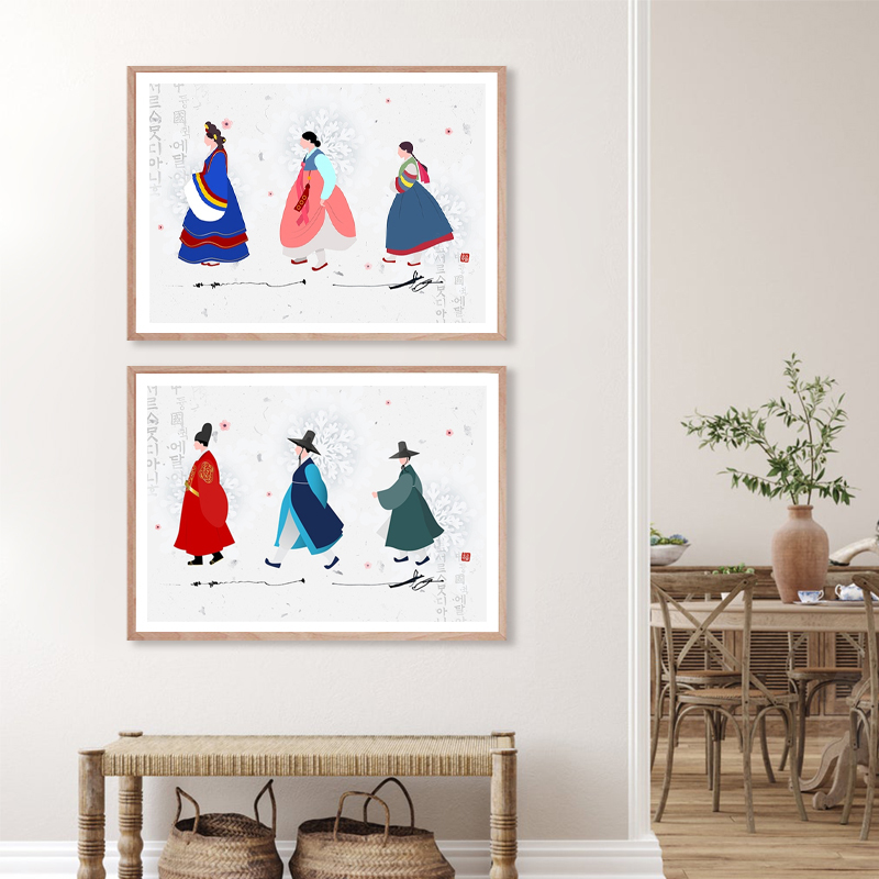 เกาหลีพิมพ์ประเพณีเอเชีย Wall  - Hanbok Modern Set บทวิจารณ์และราคา