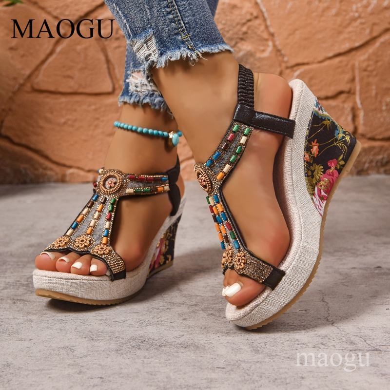 รองเท้าส้นเตารีดประดับลูกปัดลา - Ethnic Boho Fashion บทวิจารณ์และราคา