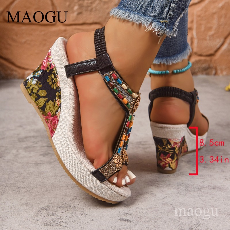 รองเท้าส้นเตารีดประดับลูกปัดลา - Ethnic Boho Fashion บทวิจารณ์และราคา