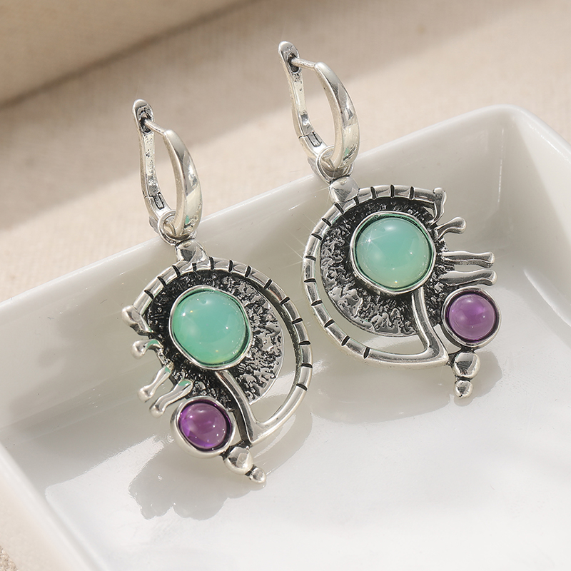 ต่างหูทองแดงประดับหินสีเขียวม่ - Ethnic Fashion Wear For Women บทวิจารณ์และราคา
