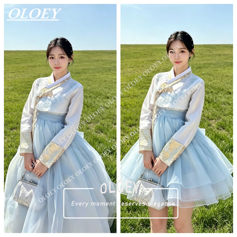 ชุดฮันบกเกาหลี OLOEY สีฟ้าอ่อน - Hanbok Modern Set บทวิจารณ์และราคา