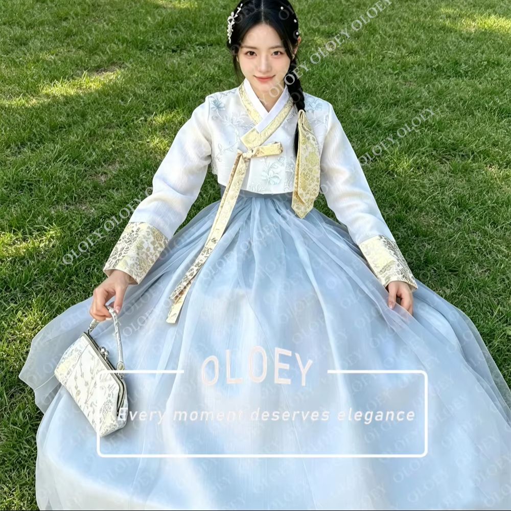 ชุดฮันบกเกาหลี OLOEY สีฟ้าอ่อน - Hanbok Modern Set บทวิจารณ์และราคา
