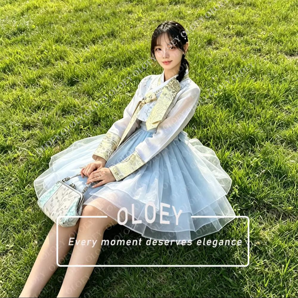 ชุดฮันบกเกาหลี OLOEY สีฟ้าอ่อน - Hanbok Modern Set บทวิจารณ์และราคา